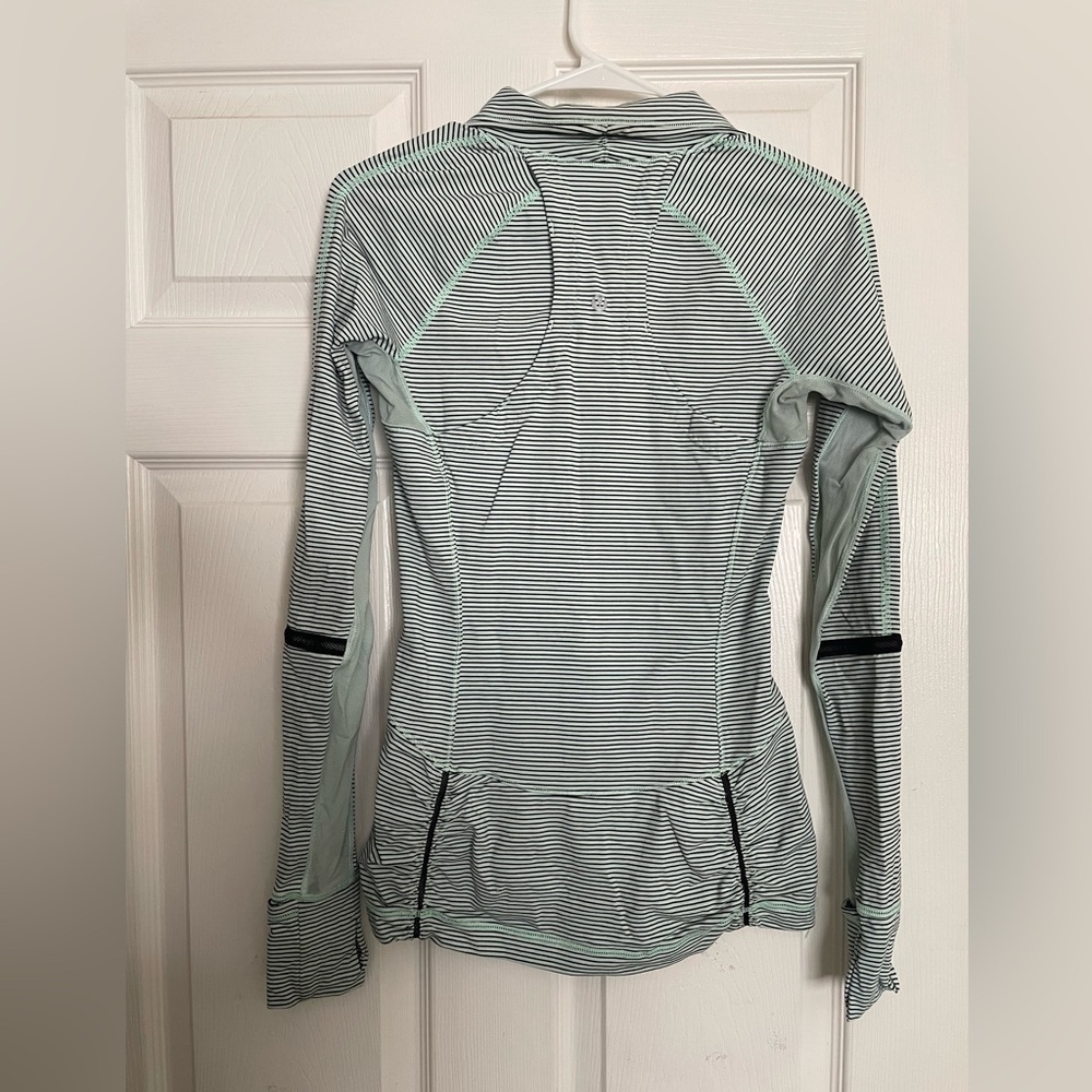 Lululemon Womens Race with Grace Mint Black Striped Half Zip Pullover Jacket 4